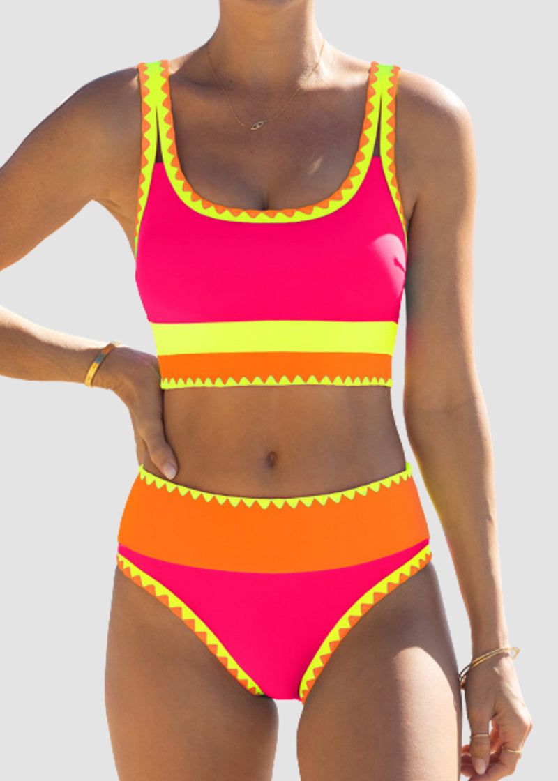 Sara - Set bikini sportivi a 3 pezzi a colori contrastanti