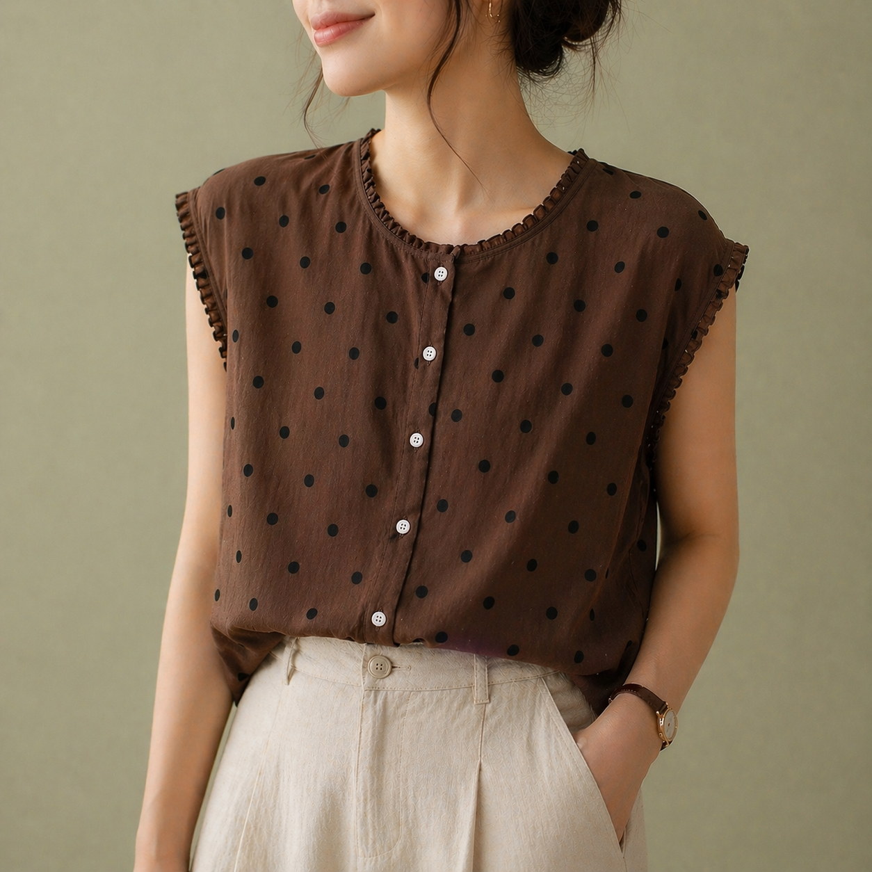 Marielle Linen Dot Blouse