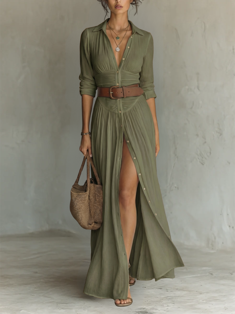 Sofia | Abito Maxi Elegante con Colletto Sartoriale
