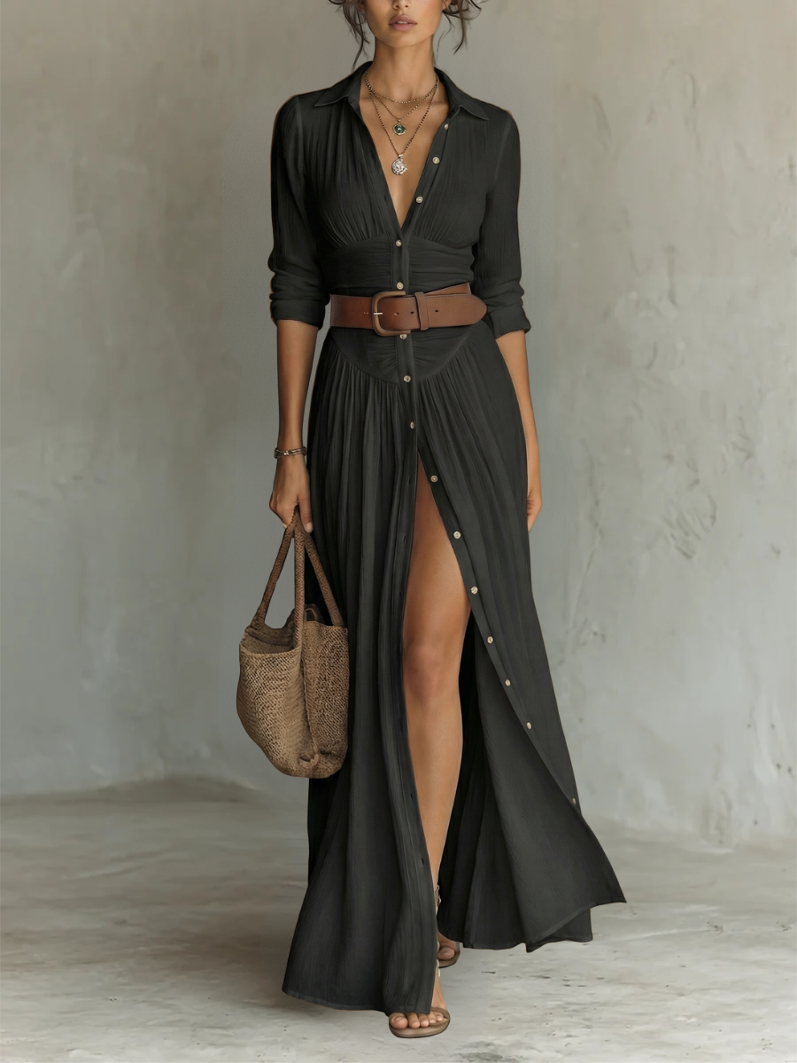 Sofia | Abito Maxi Elegante con Colletto Sartoriale