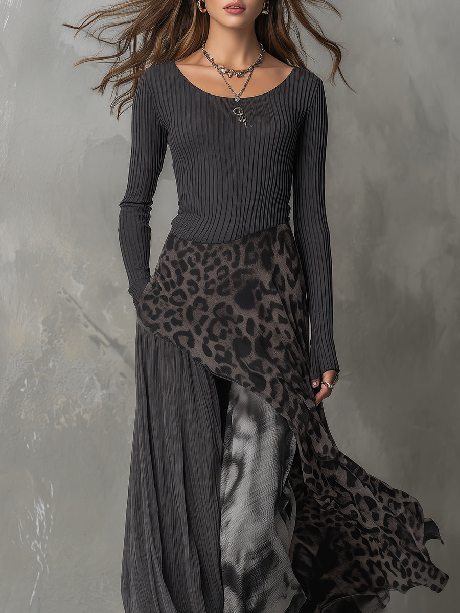 Martina - Abito lungo in stile bohémien con stampa leopardata