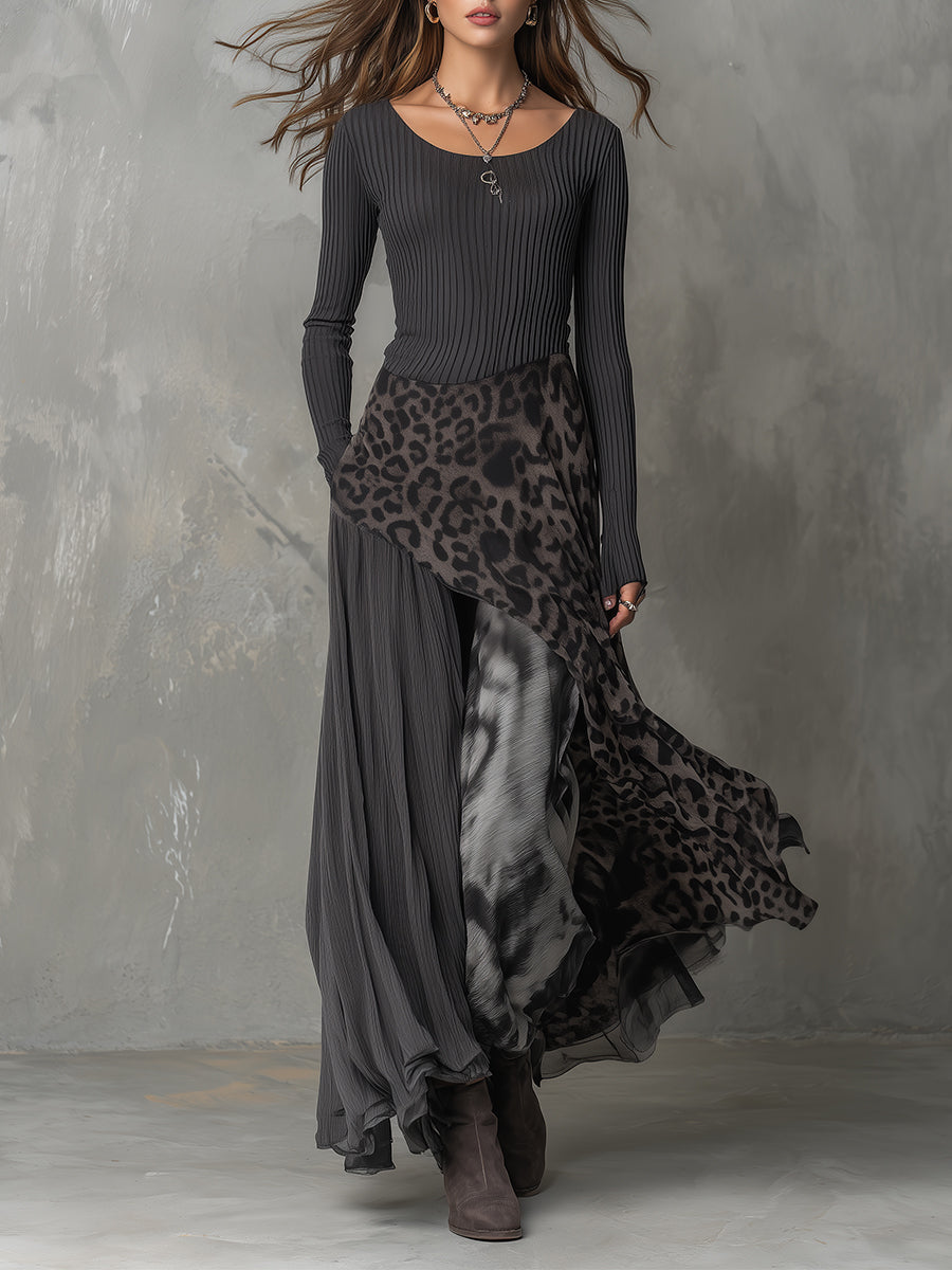 Martina - Abito lungo in stile bohémien con stampa leopardata