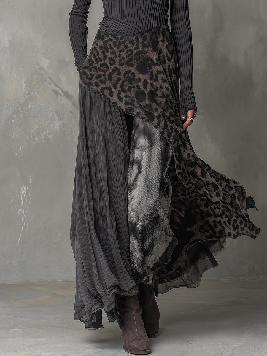 Martina - Abito lungo in stile bohémien con stampa leopardata