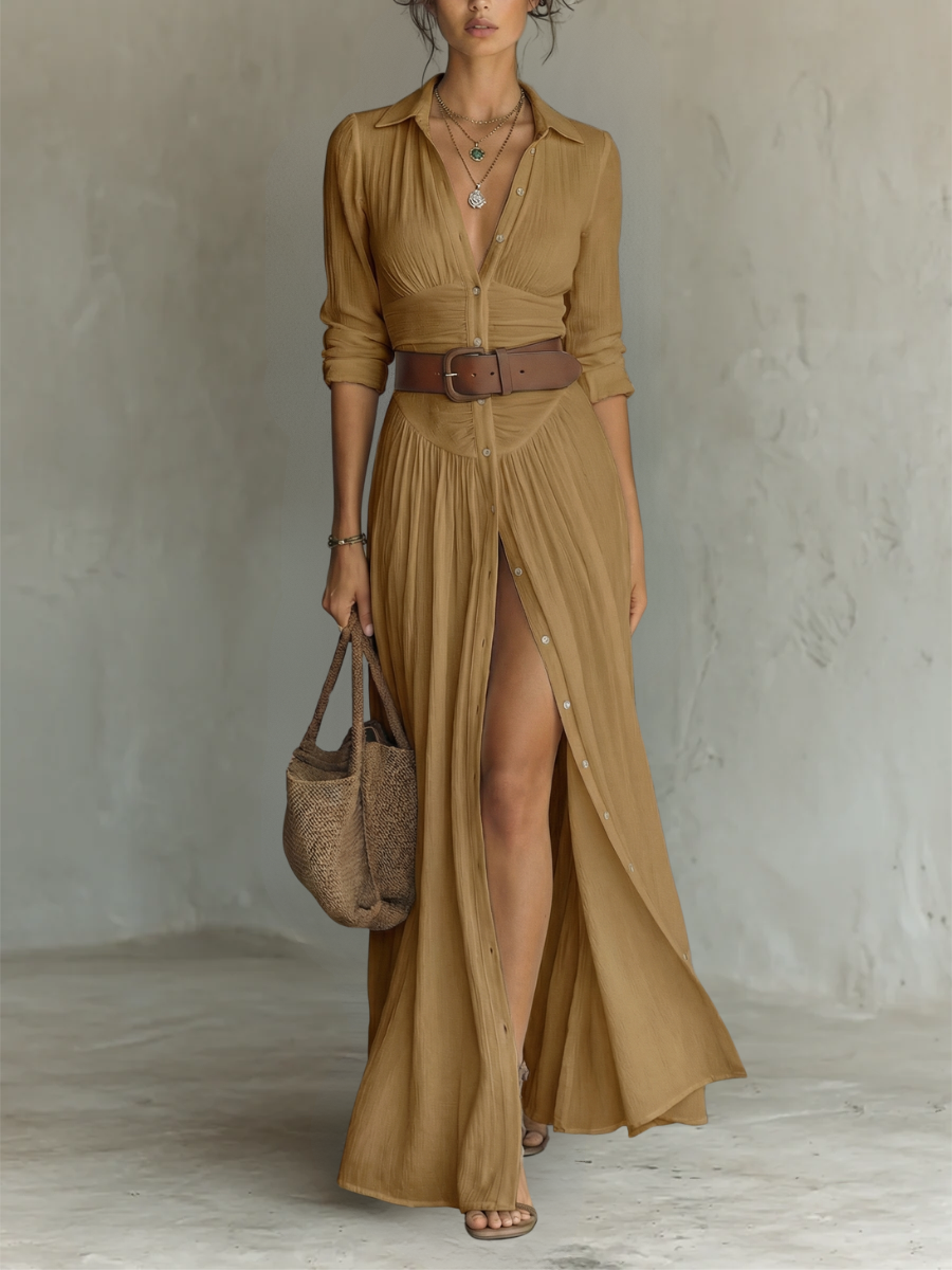 Sofia | Abito Maxi Elegante con Colletto Sartoriale