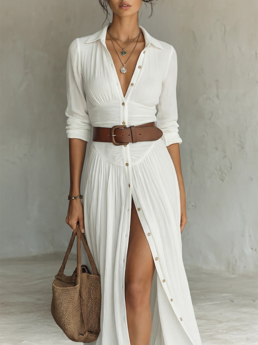 Sofia | Abito Maxi Elegante con Colletto Sartoriale