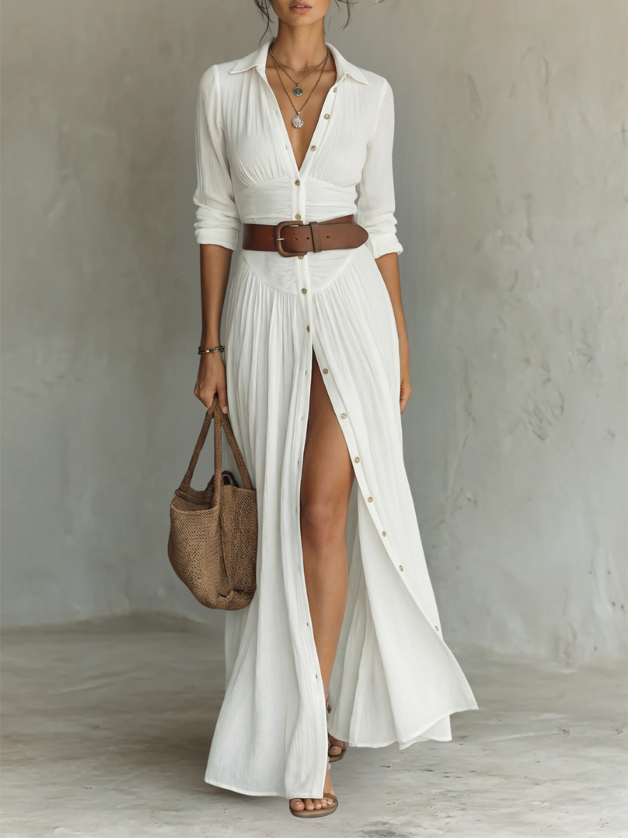 Sofia | Abito Maxi Elegante con Colletto Sartoriale