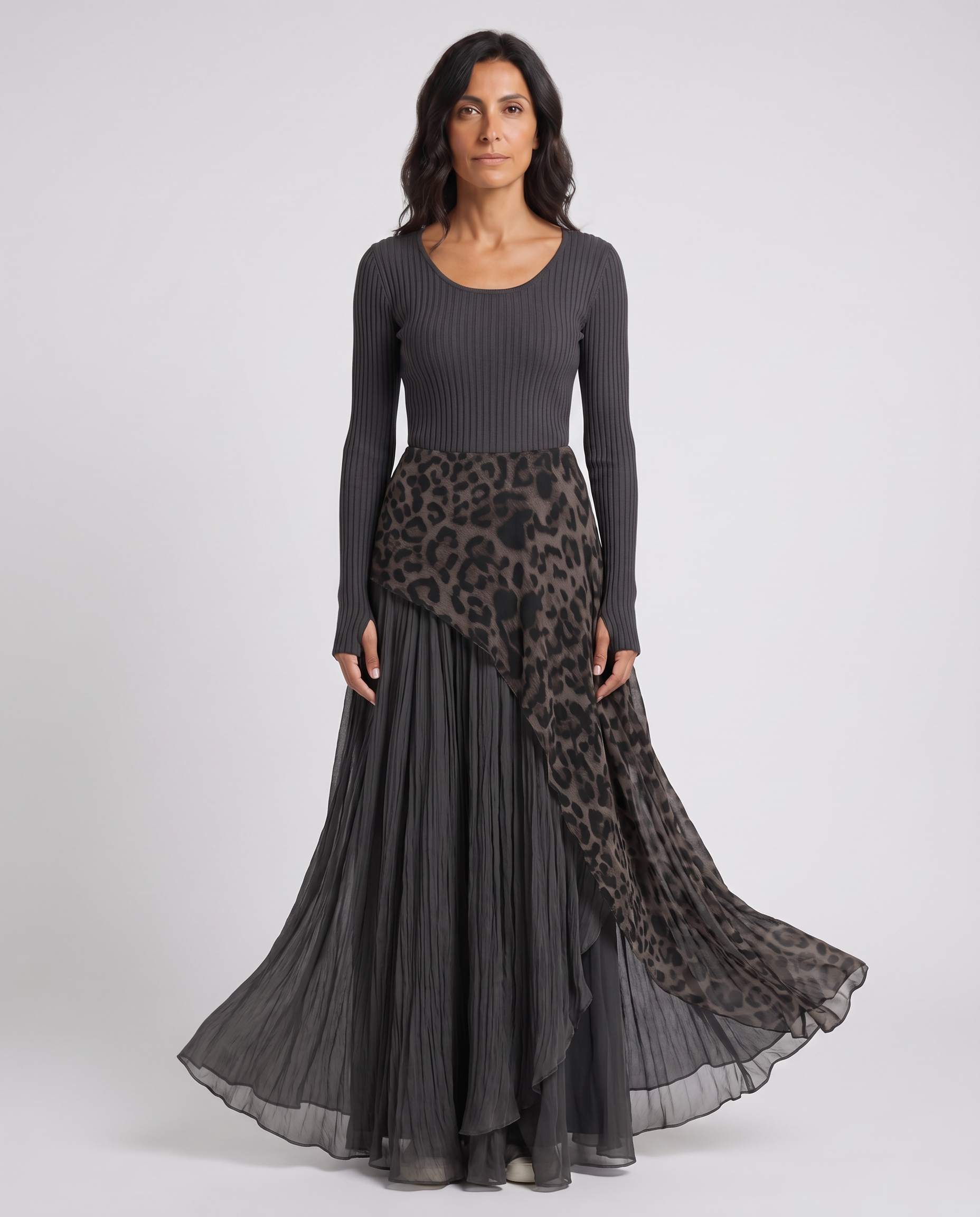 Martina - Abito lungo in stile bohémien con stampa leopardata