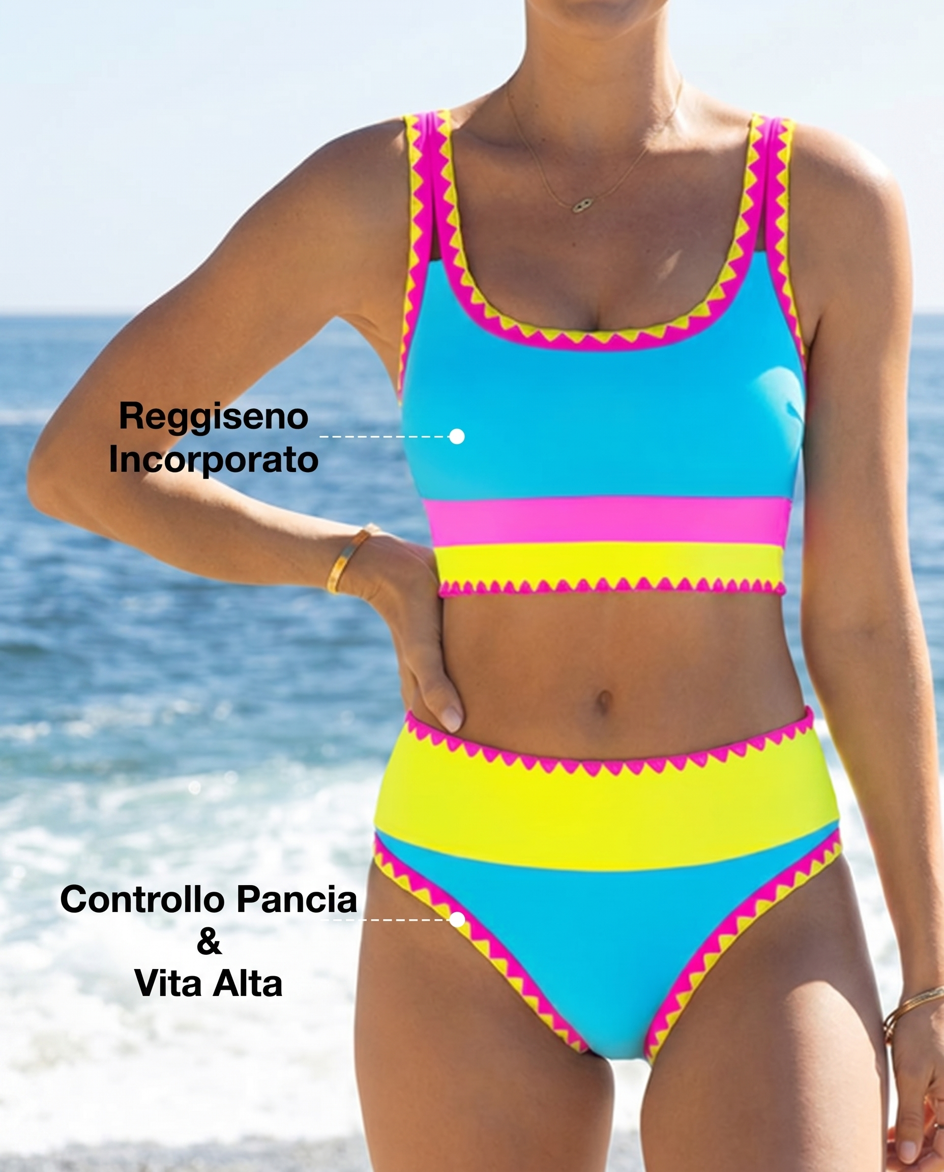 Sara - Set bikini sportivi a 3 pezzi a colori contrastanti